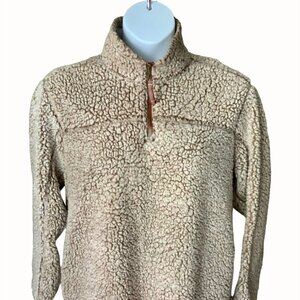 Grizzly Sherpa Fleece Brown Pullover Jacket Quarter Zip Pockets Mock Neck Large